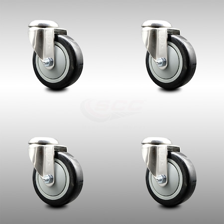 Service Caster 4 Inch 316SS Black Polyurethane Wheel Swivel Bolt Hole Caster Set SCC-SS316BH20S414-PPUB-BLK-4